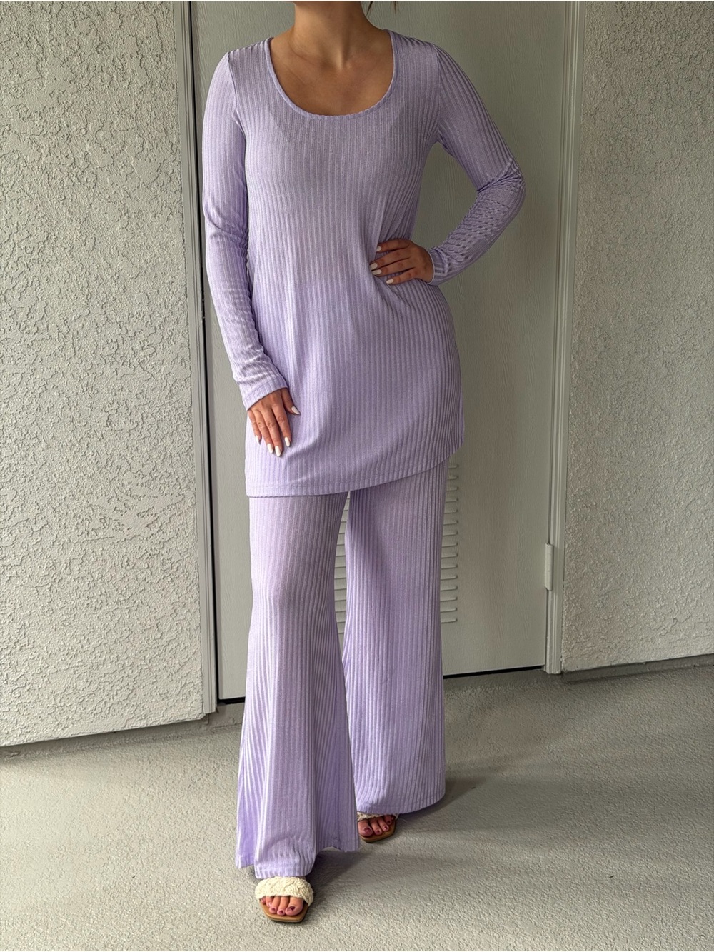Johnny Was Rib Knit Set Jenna Easy Pant Polli Knit Tunic Lavender Size Small NWT
